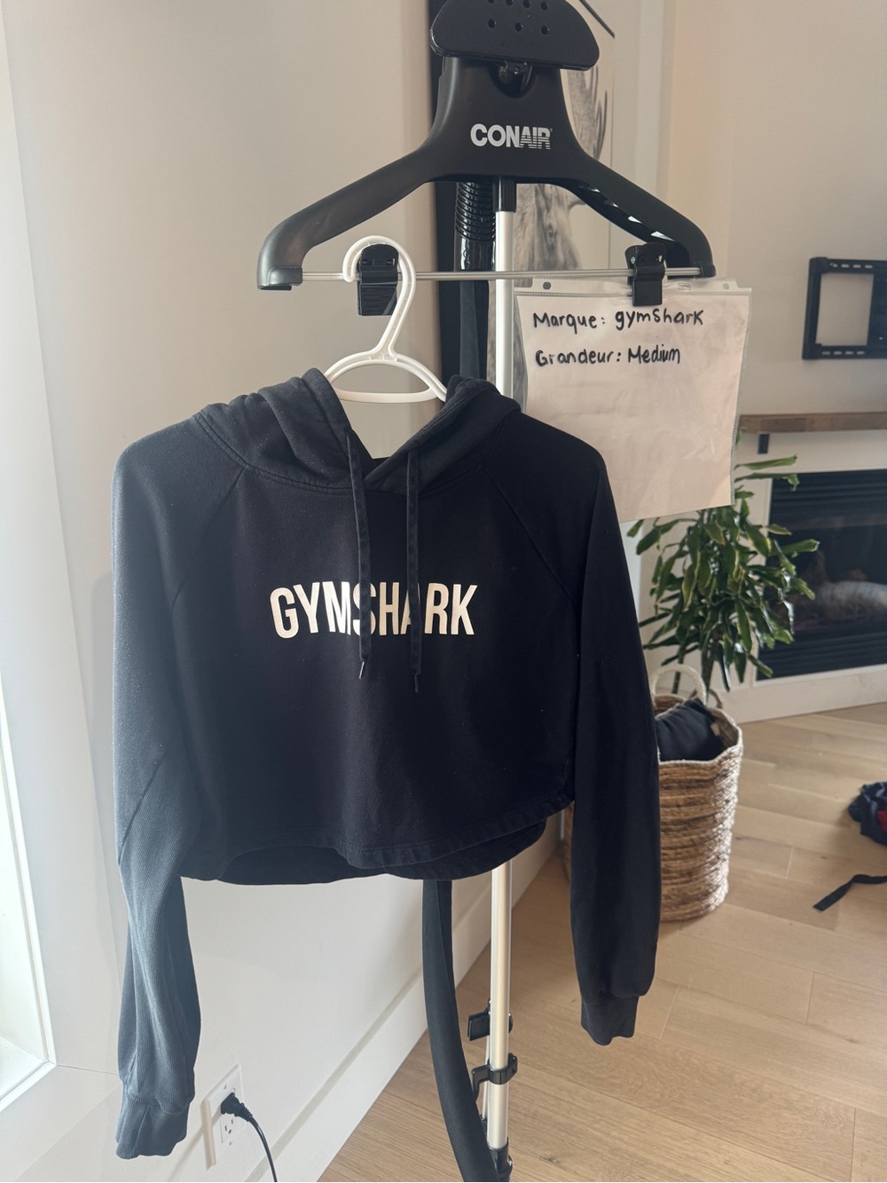 Gymshark Black Cropped Hoodie with White Gymshark Logo